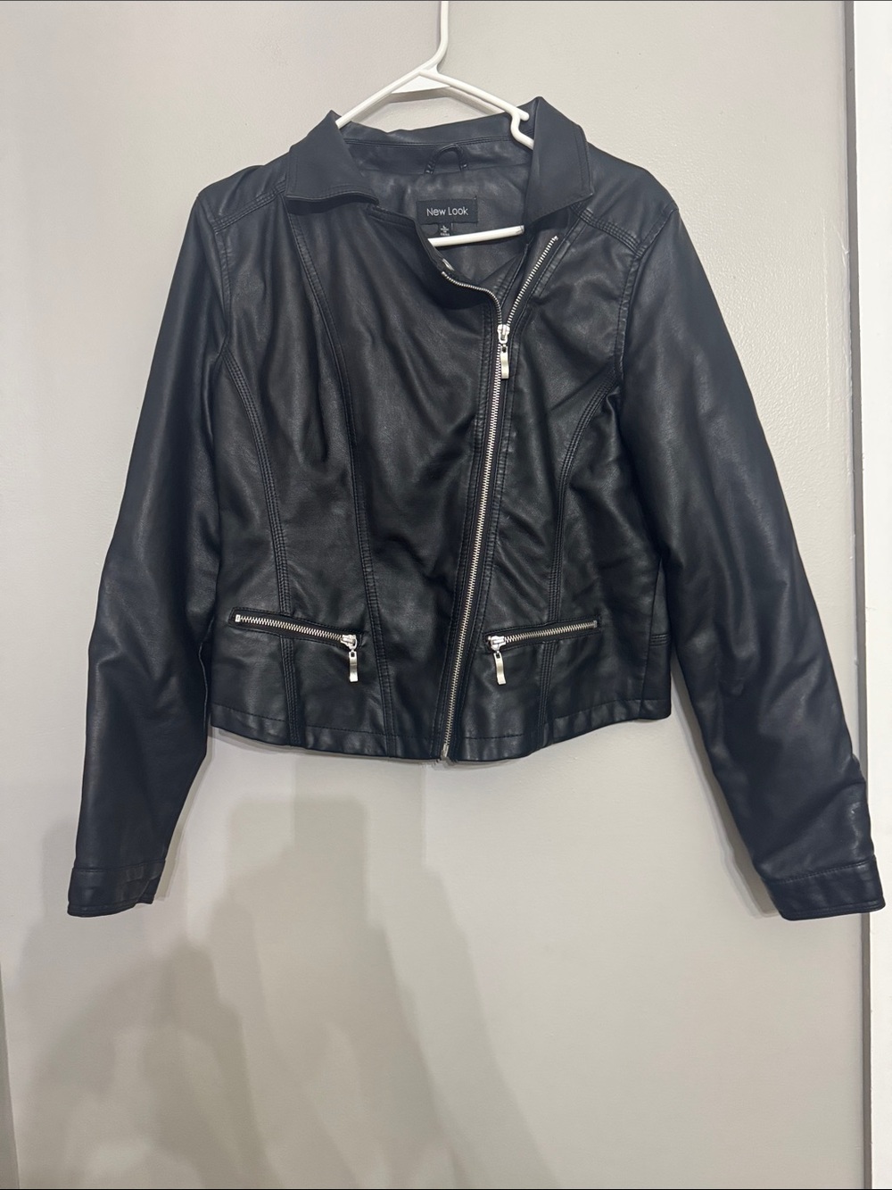 New Look Black Faux Leather Asymmetric Zip Jacket